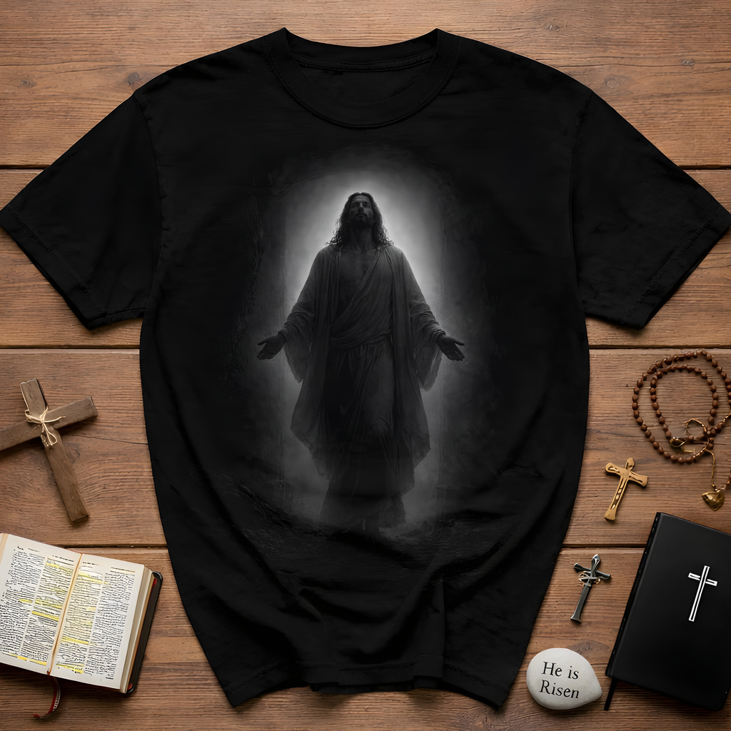 Resurrected Christ Standing In Radiant Light Christian Faith Hope Easter Resurrection Art T-Shirt