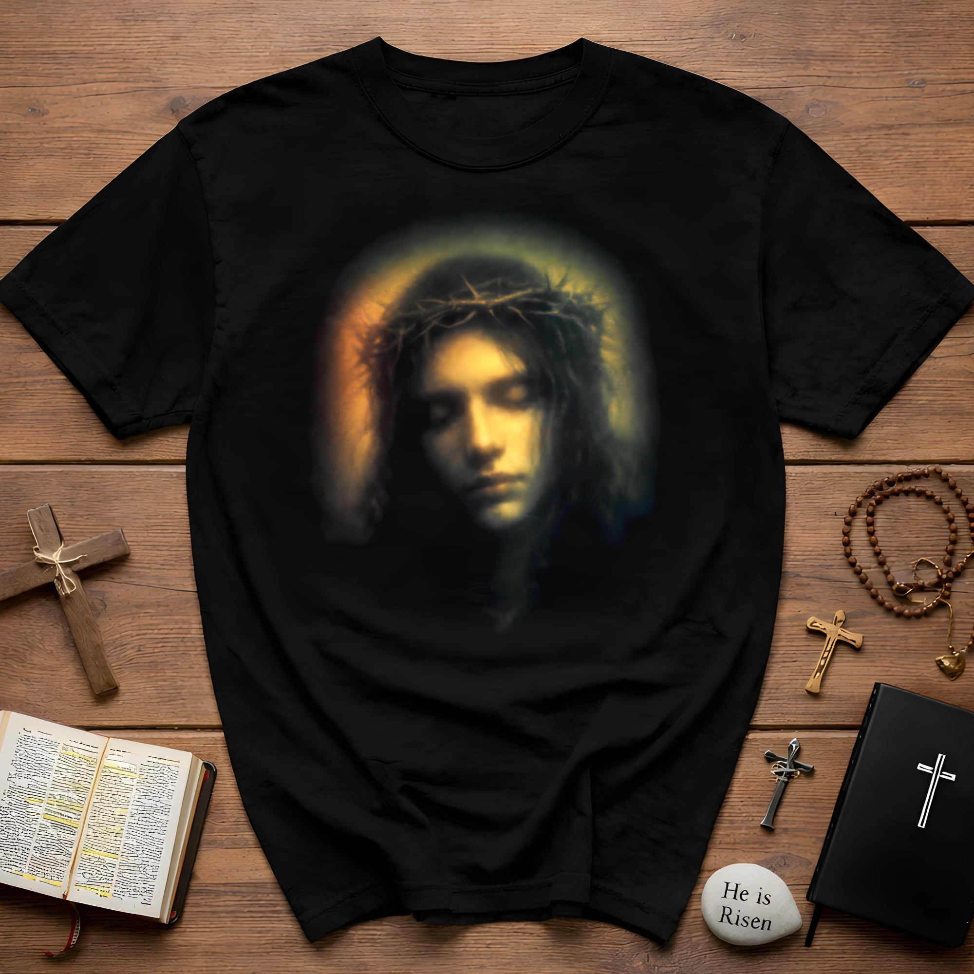 Suffering jesus with crown of thorns holy passion christian faith reflection