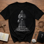Psalm 23 4 even though i walk through the valley of shadow and death christian monk holding cross T-Shirt
