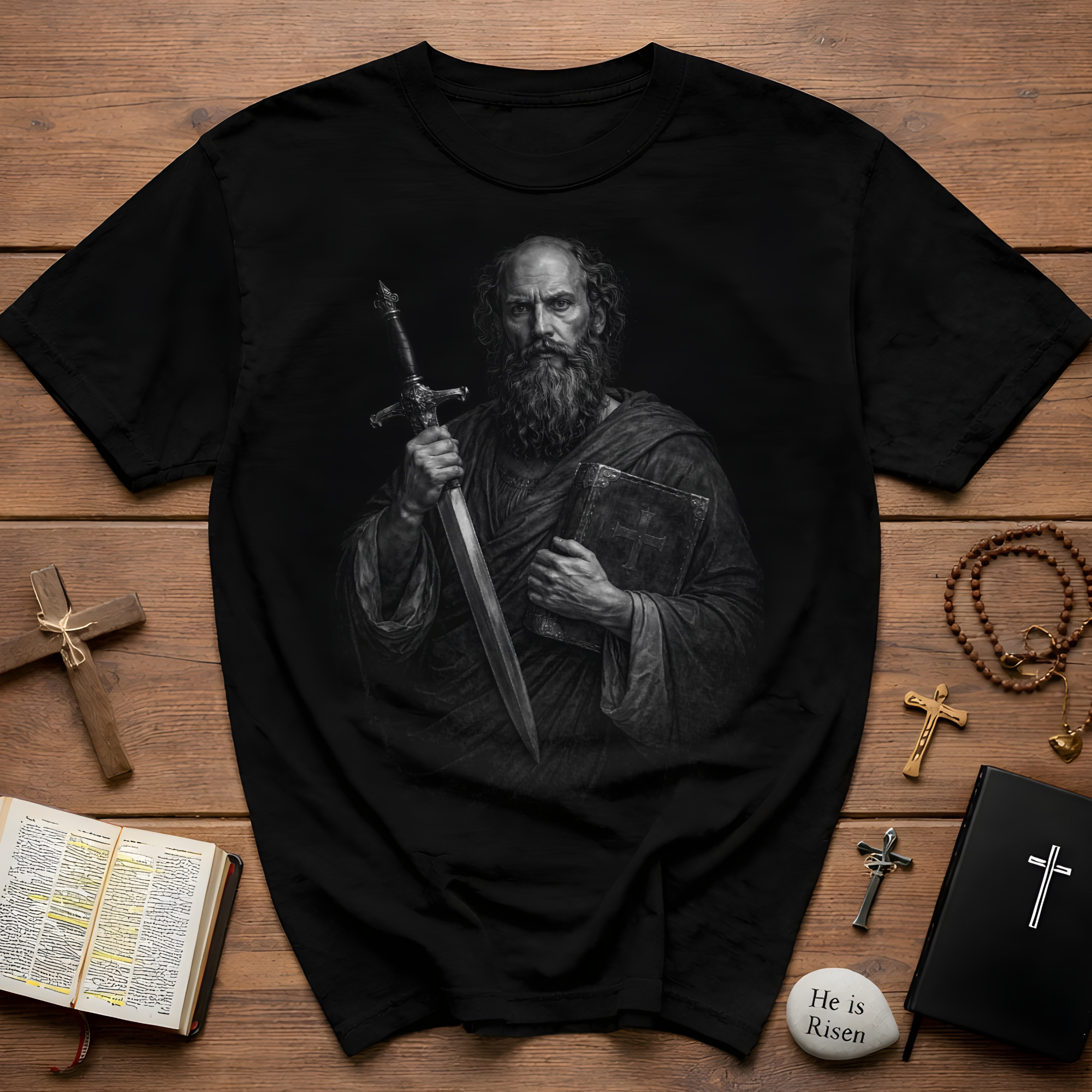 The apostle paul with sword and bible spiritual armor scripture inspired image T-Shirt