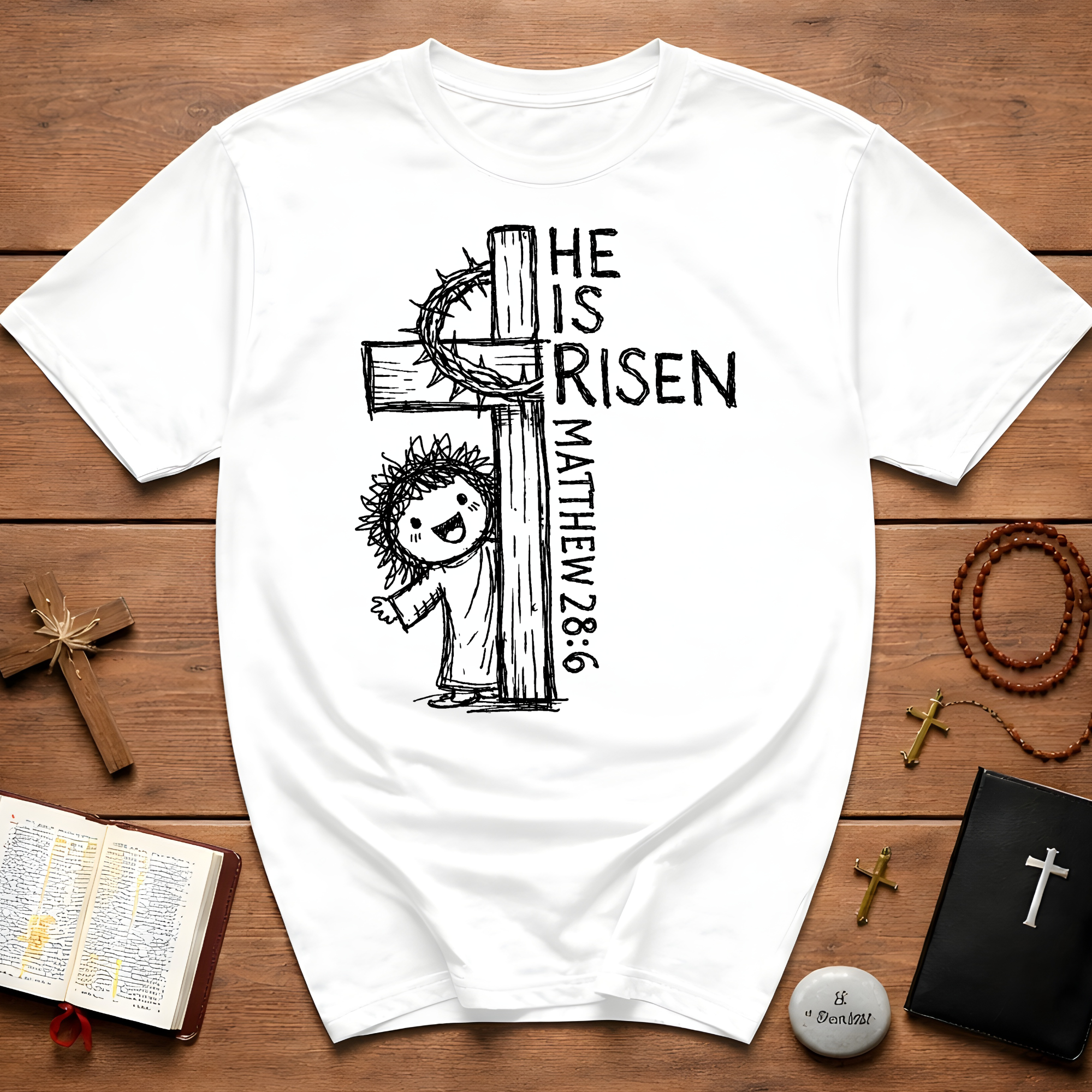 He is risen matthew 28:6 cute easter christian resurrection kids faith T-Shirt