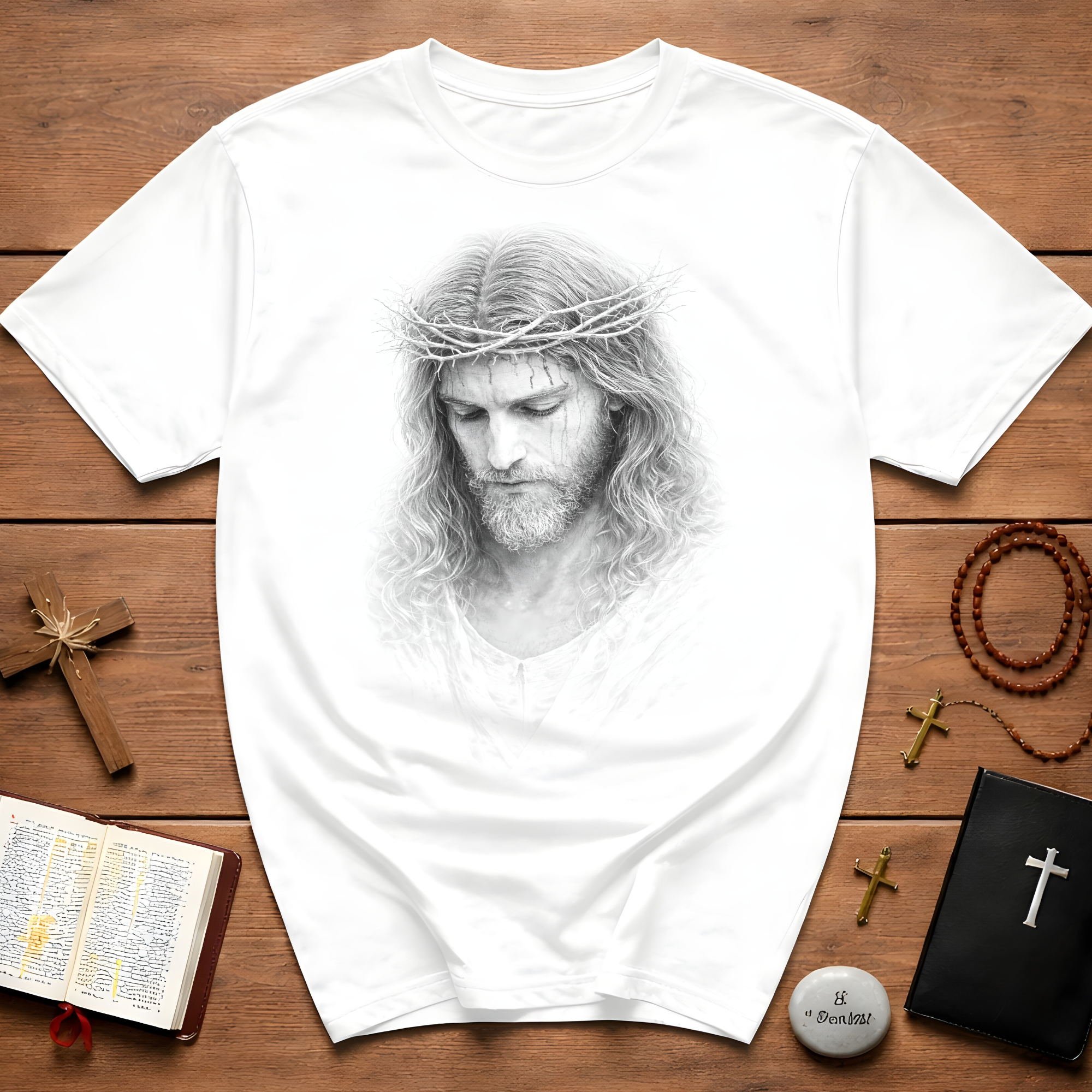 Jesus Christ Crown Of Thorns Portrait Christian Faith Lent And Easter Holy Week Religious Savior T-Shirt