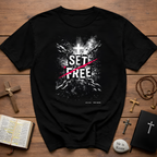 Set free john 8 36 christian cross broken chains easter faith freedom T-Shirt