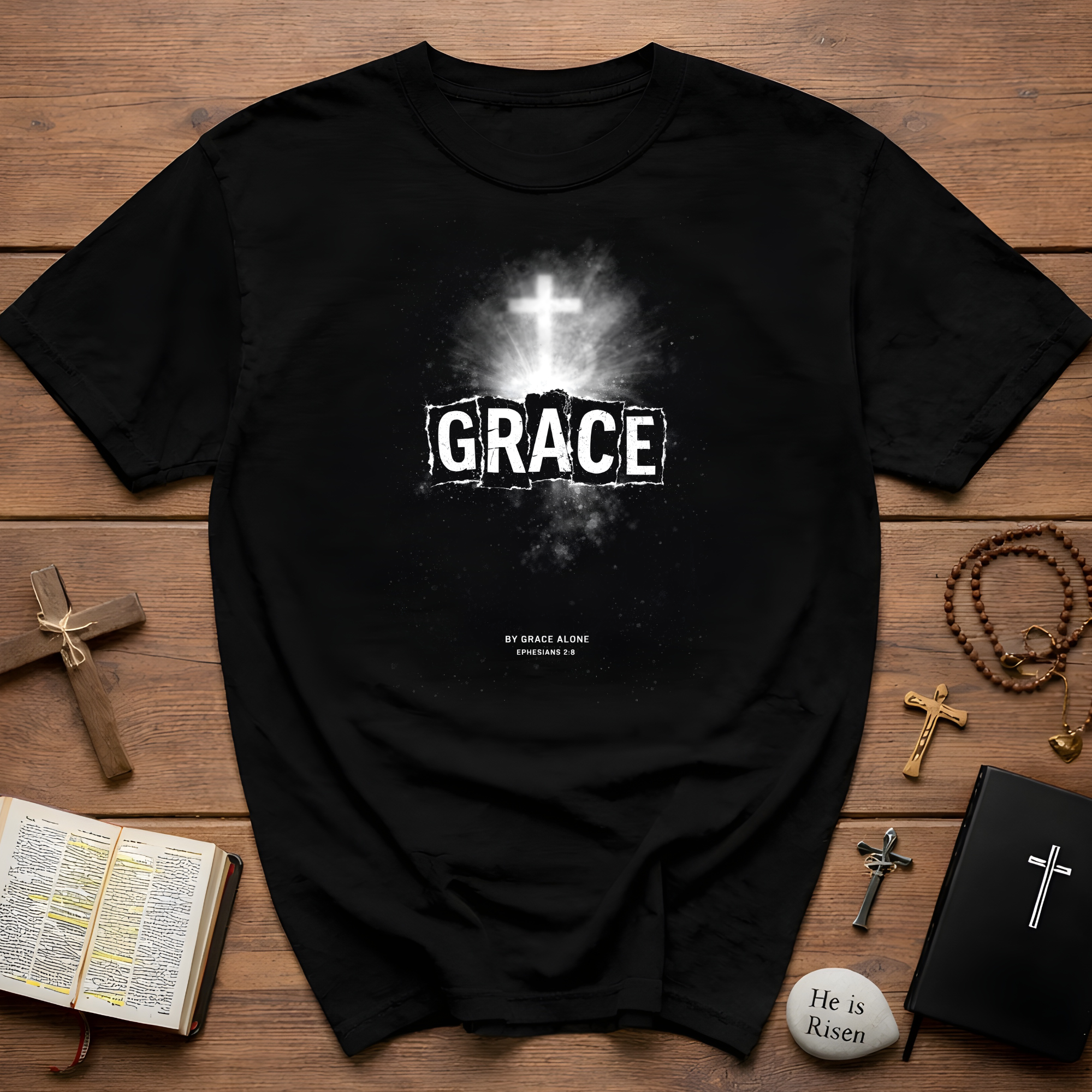Grace by grace alone ephesians 2 8 cross christian faith T-Shirt