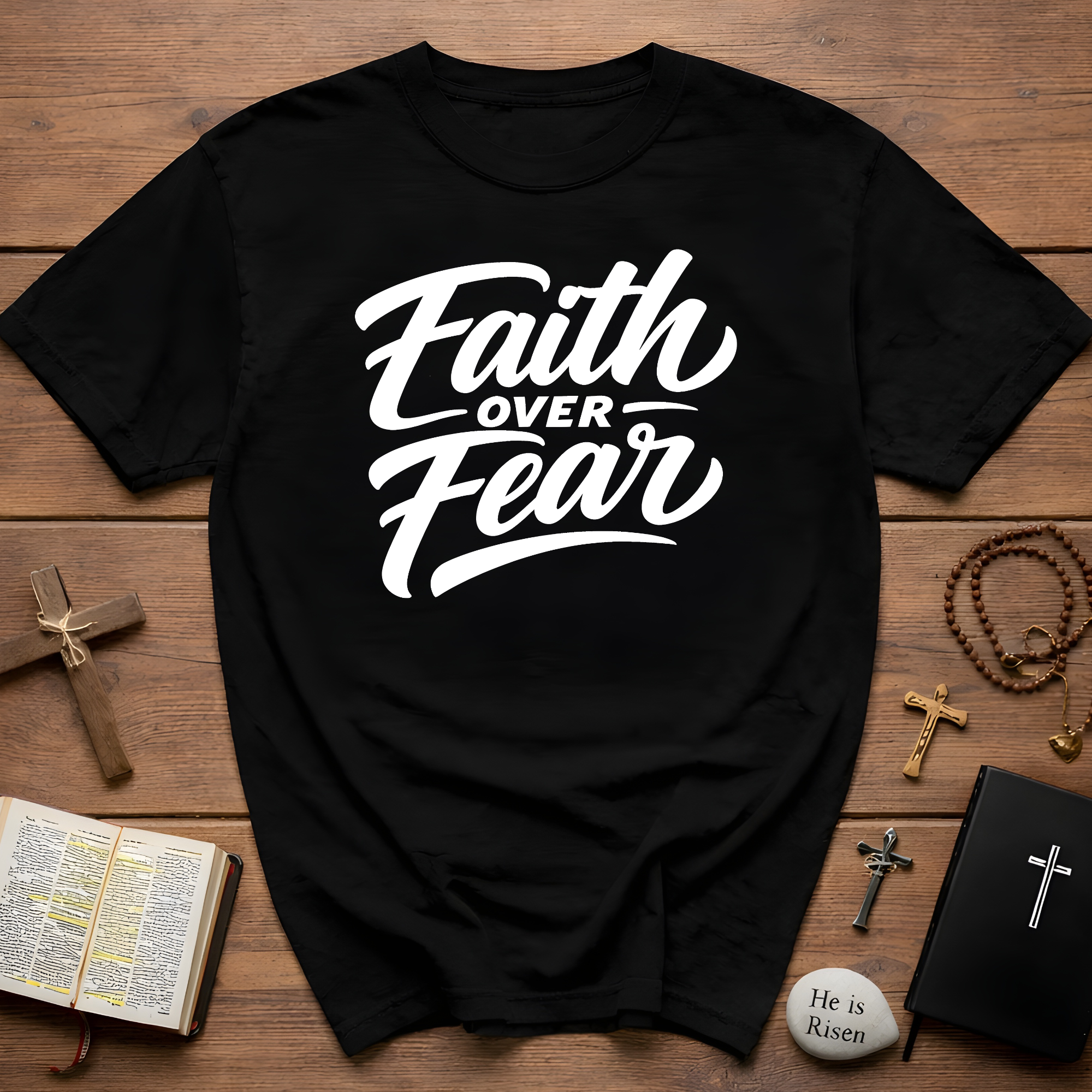 Faith over fear christian encouragement message for believers and church youth bible verse inspiration T-Shirt