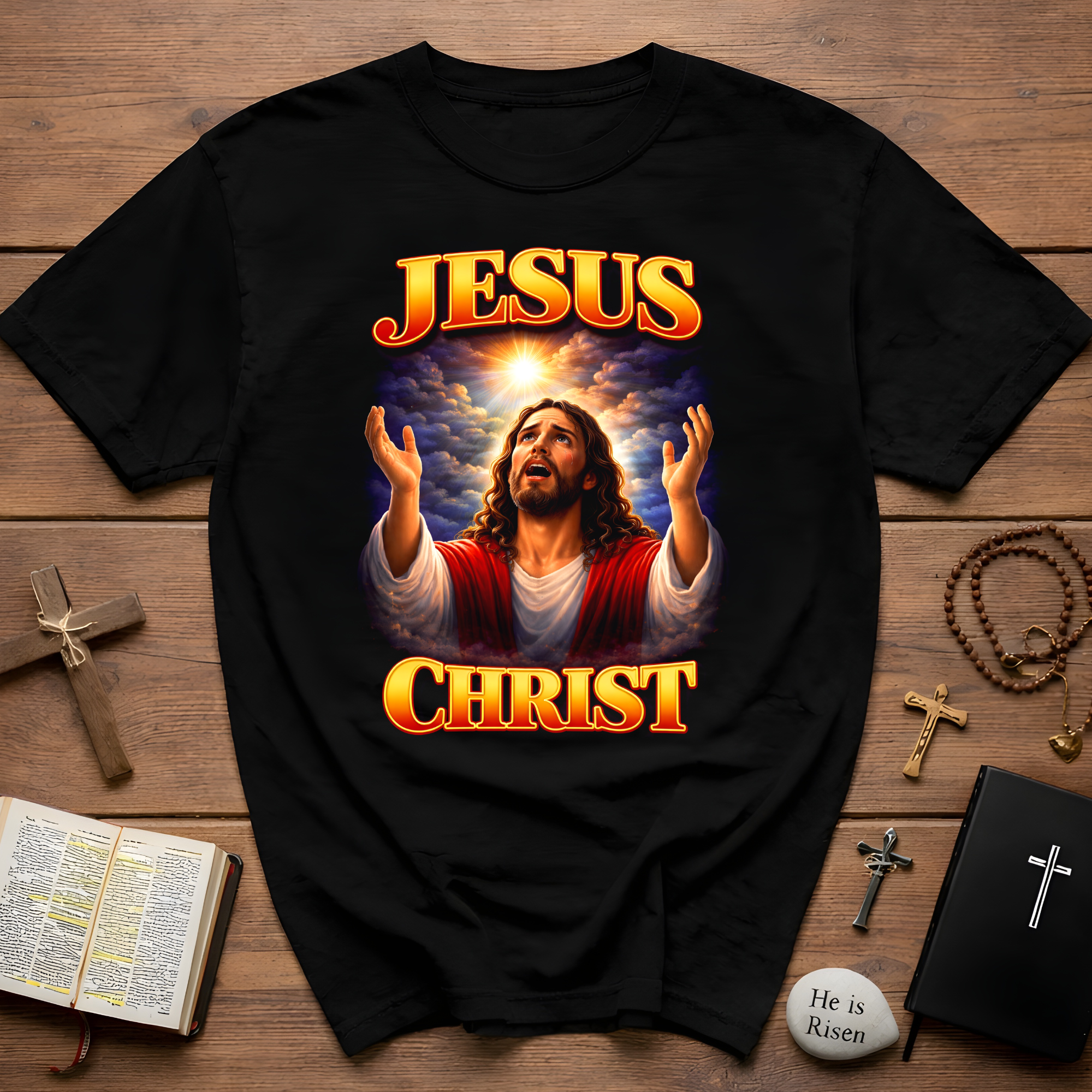 Jesus christ heavenly light prayer faith christian worship inspirational salvation hope T-Shirt