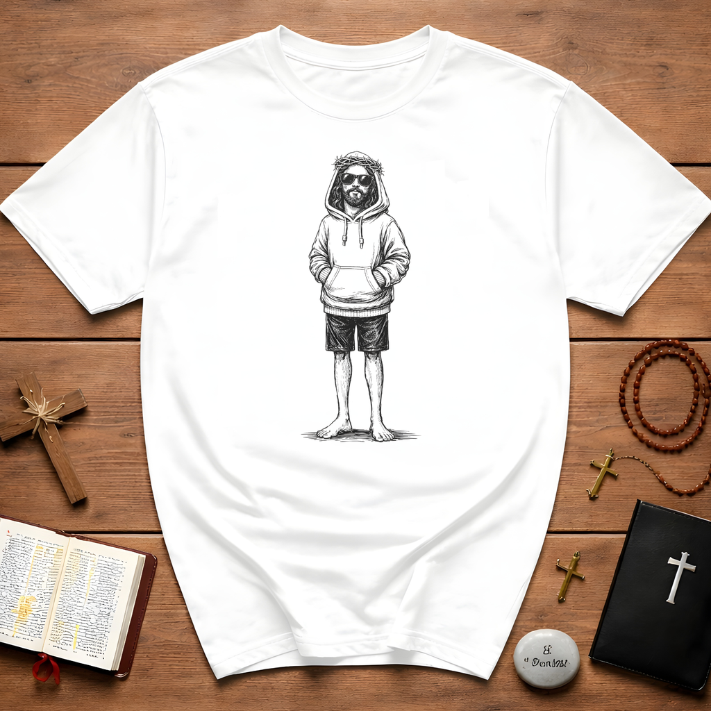 Urban jesus sunglasses crown of thorns barefoot relaxed christian street style youth aesthetic T-Shirt