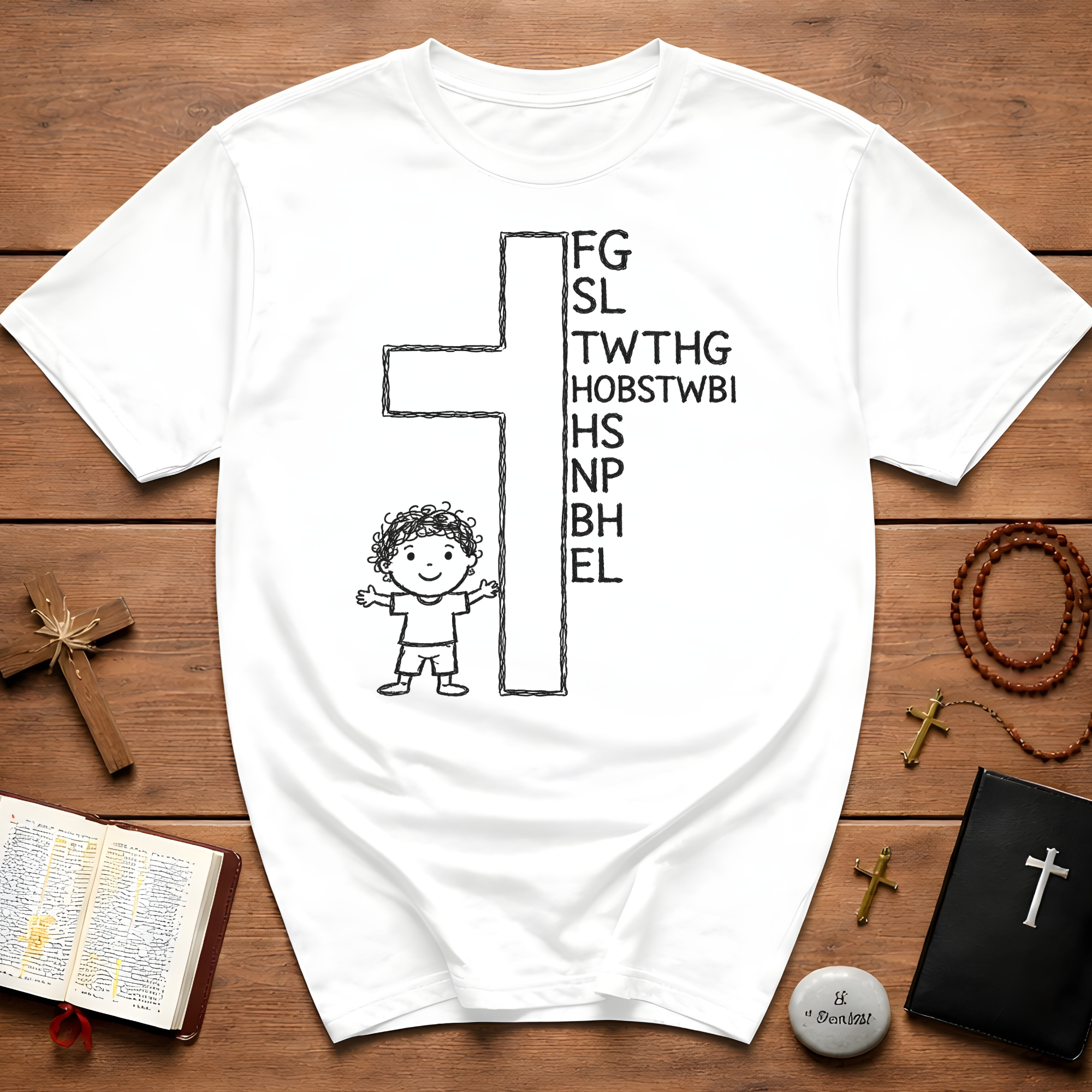 Christian kids cross fg sl twthg hobstwbi hs np bh el john 3 16 T-Shirt