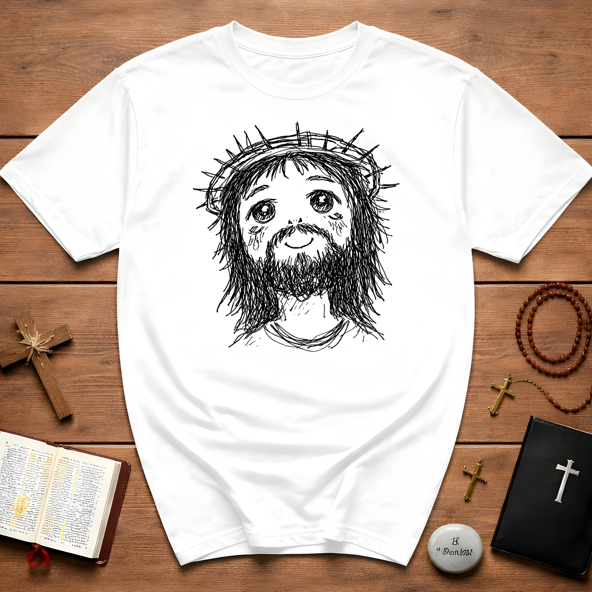 Cute jesus with crown of thorns kawaii christian faith anime style T-Shirt