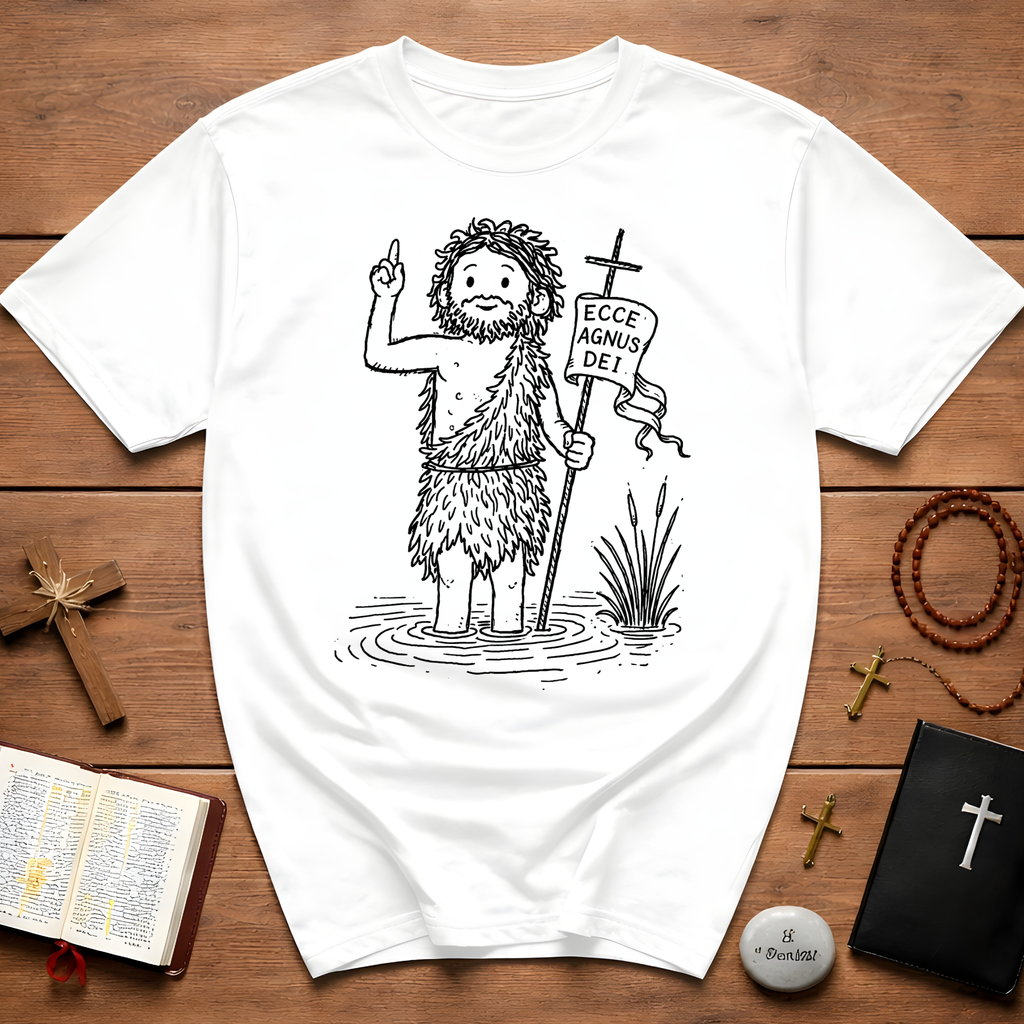 Ecce agnus dei john the baptist in jordan river christian baptism T-Shirt