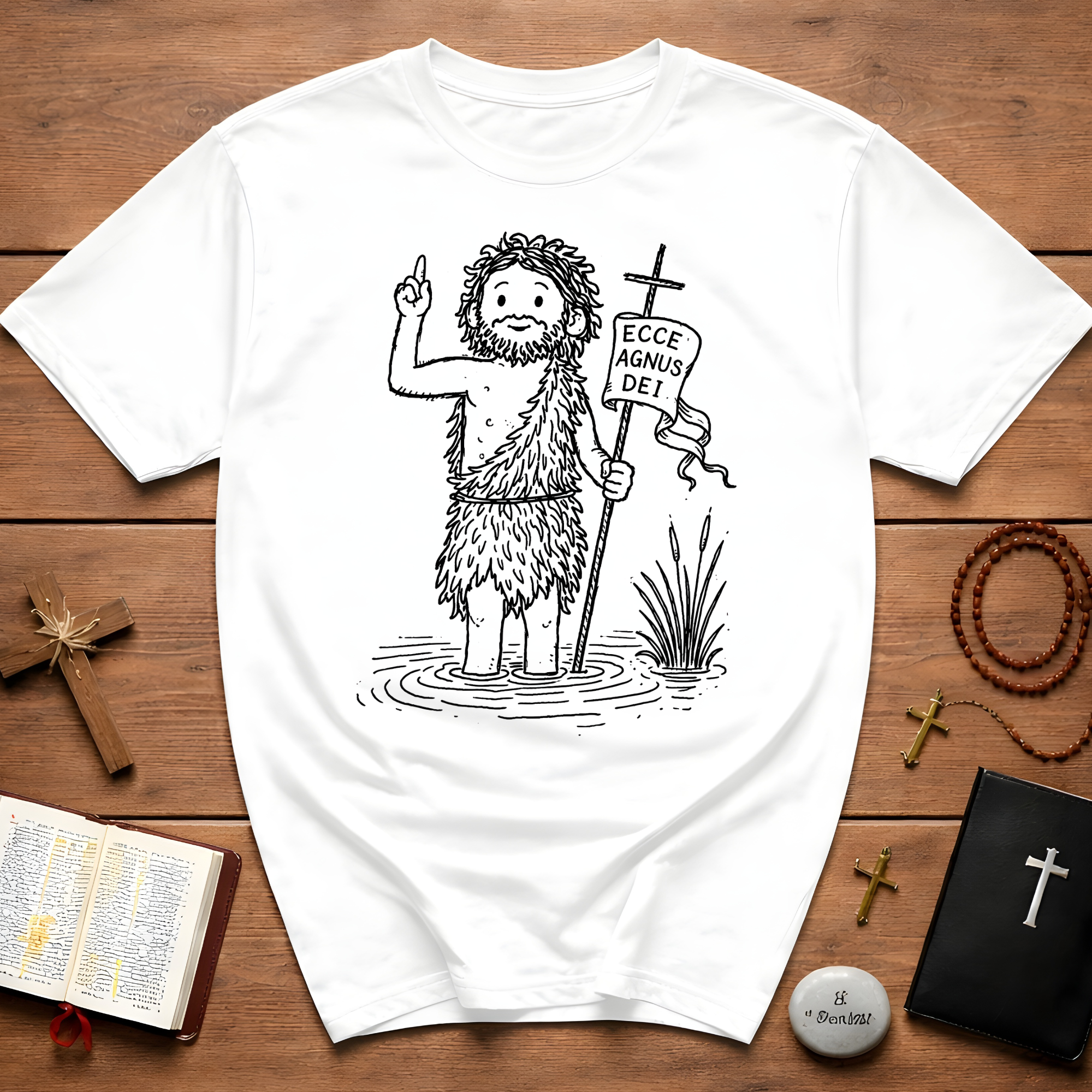 Ecce agnus dei john the baptist in jordan river christian baptism T-Shirt