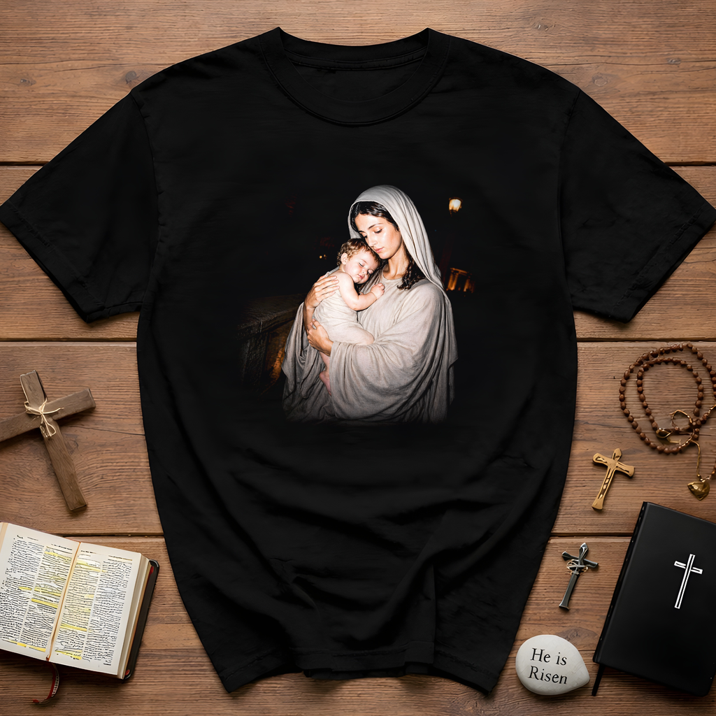 Virgin mary with baby jesus holy mother and child christian catholic faith christmas nativity scene T-Shirt
