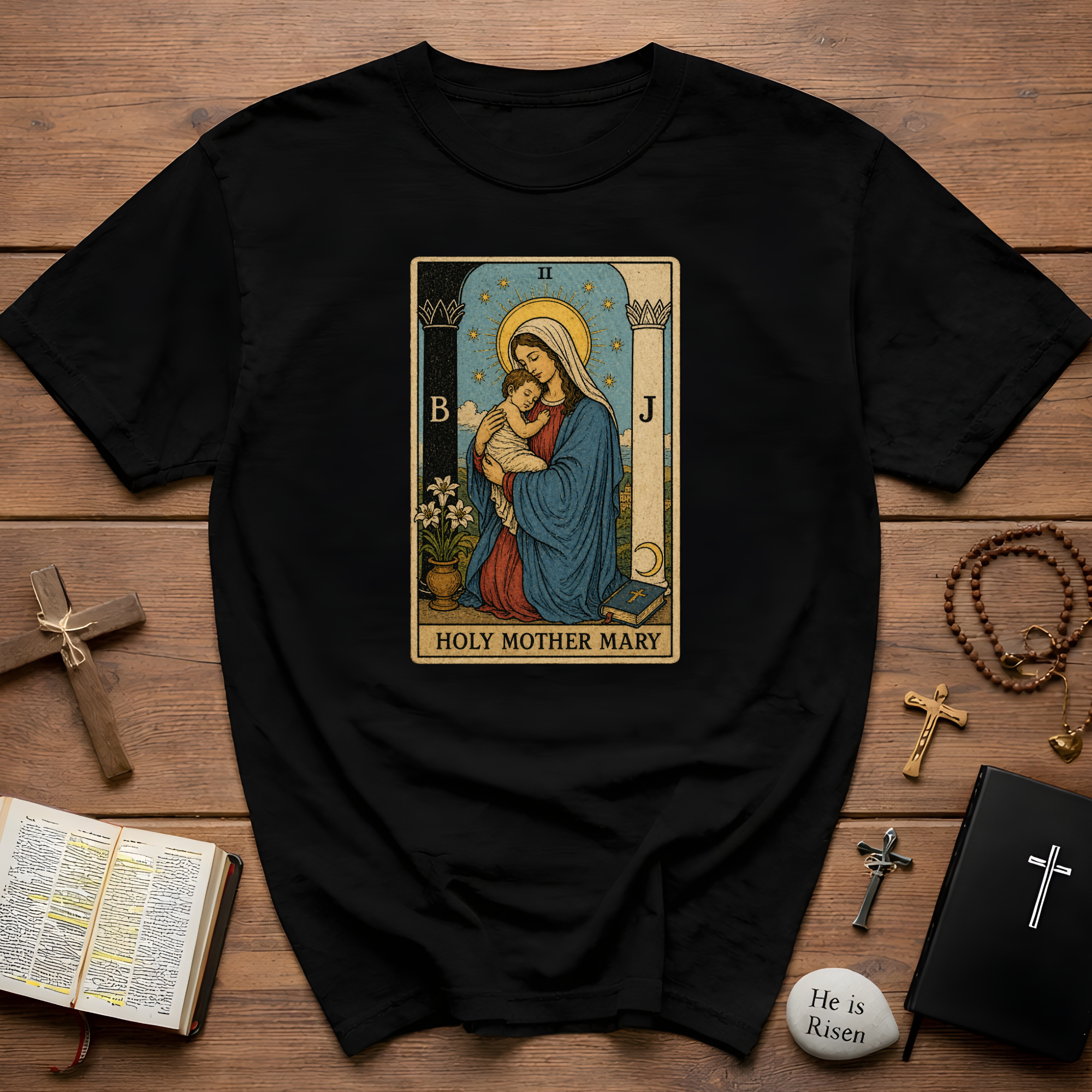 Holy mother mary vintage catholic art icon with baby jesus T-Shirt