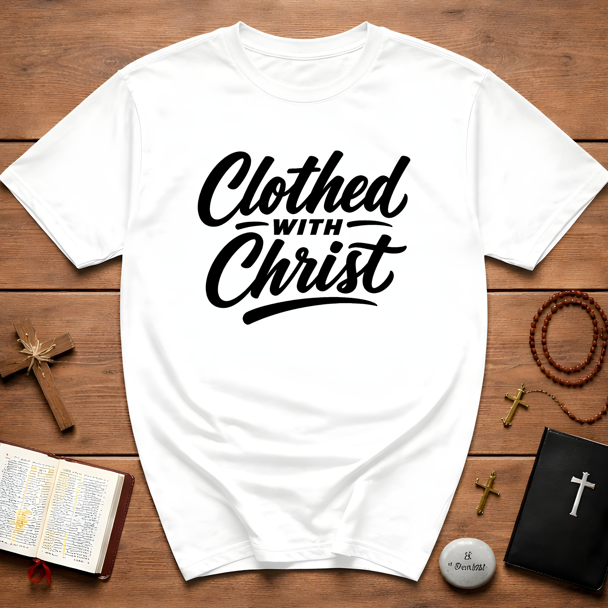 Clothed with christ christian faith bible verse typography for believers church youth group and christian streetwear T-Shirt