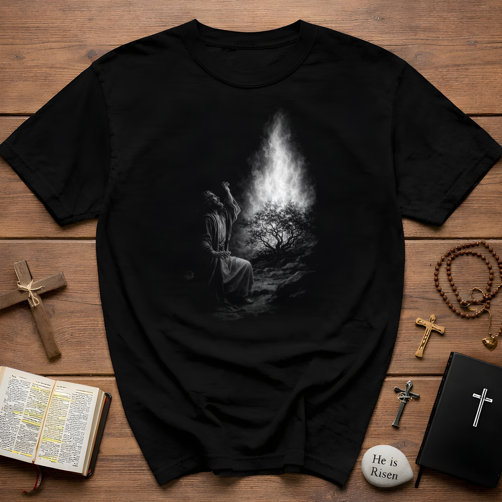 Moses and the burning bush christian faith miracle of gods presence T-Shirt