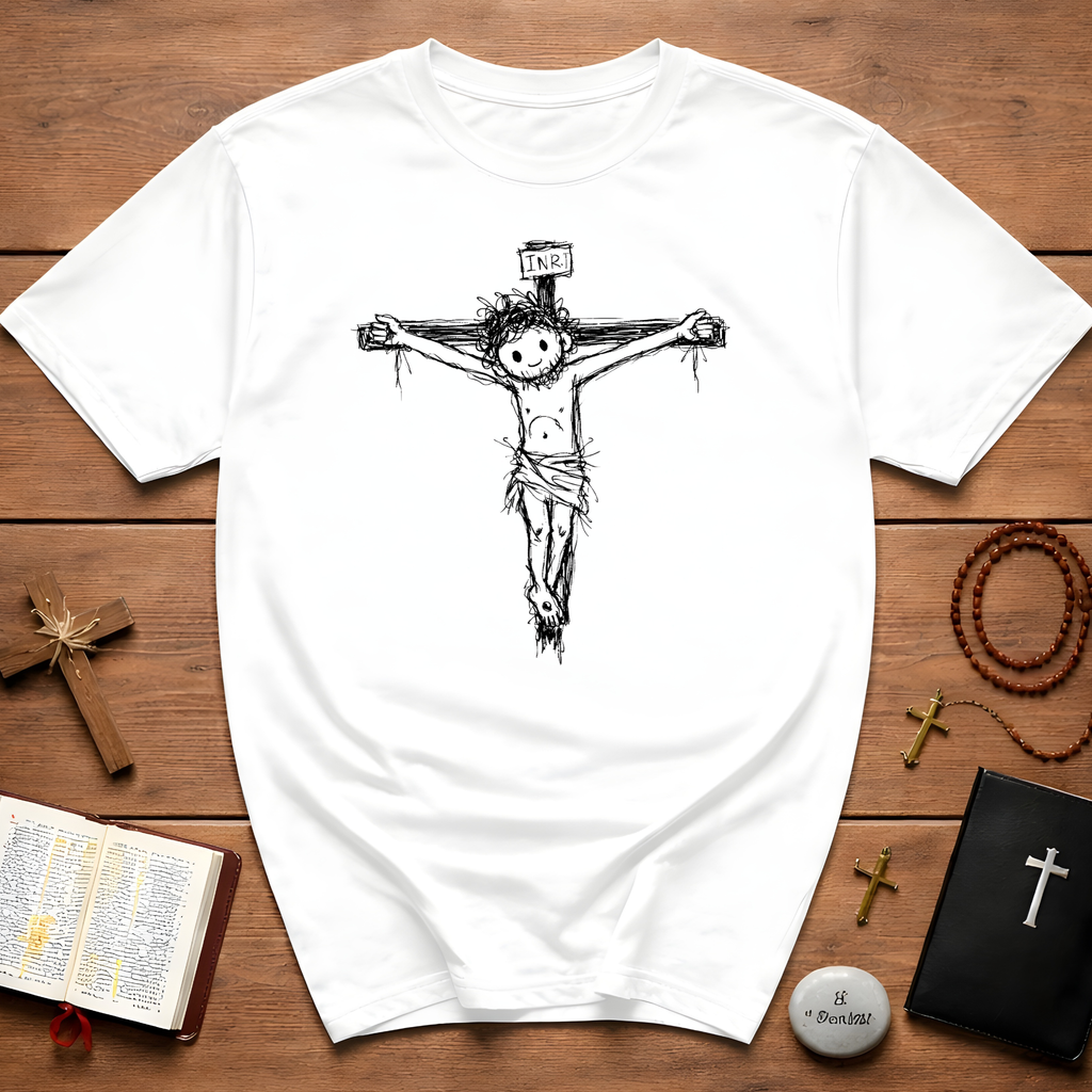 Inri cute jesus on the cross hand drawn christian faith easter good friday catholic bible T-Shirt