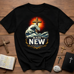 Made new baptized in christ cross and crashing ocean waves renewal T-Shirt