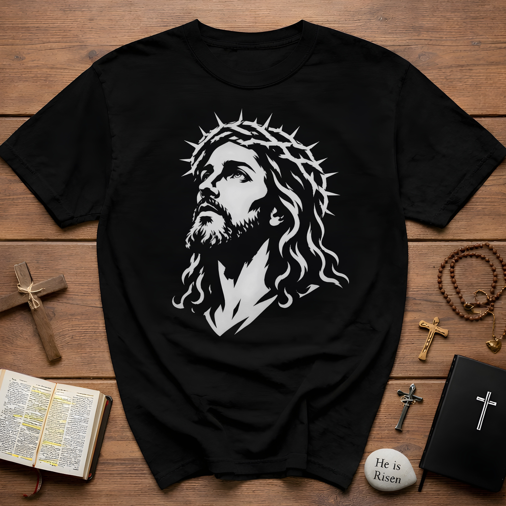Jesus Christ With Crown Of Thorns Inspirational Christian Faith Easter Lent Good Friday Worship T-Shirt