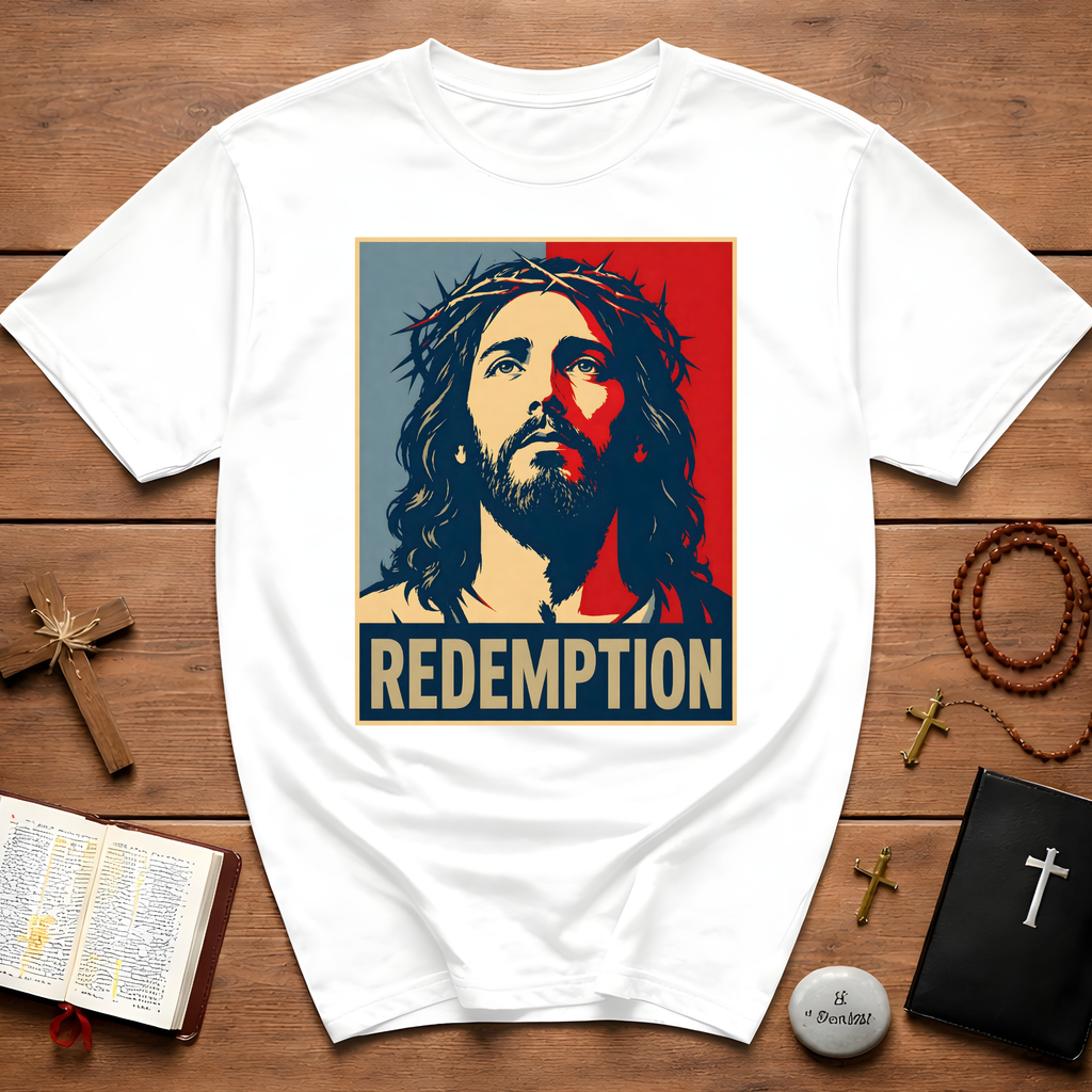 Redemption Jesus Christ Crown Of Thorns Christian Faith Hope Inspirational Savior Art Poster Style Religious Redemption T-Shirt