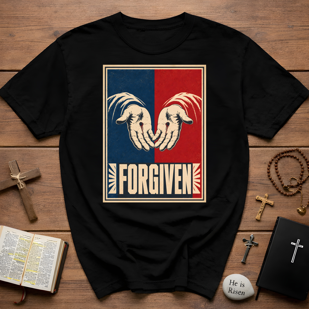 Forgiven Christian Nail Scarred Hands Jesus Easter Salvation Faith Reminder T-Shirt