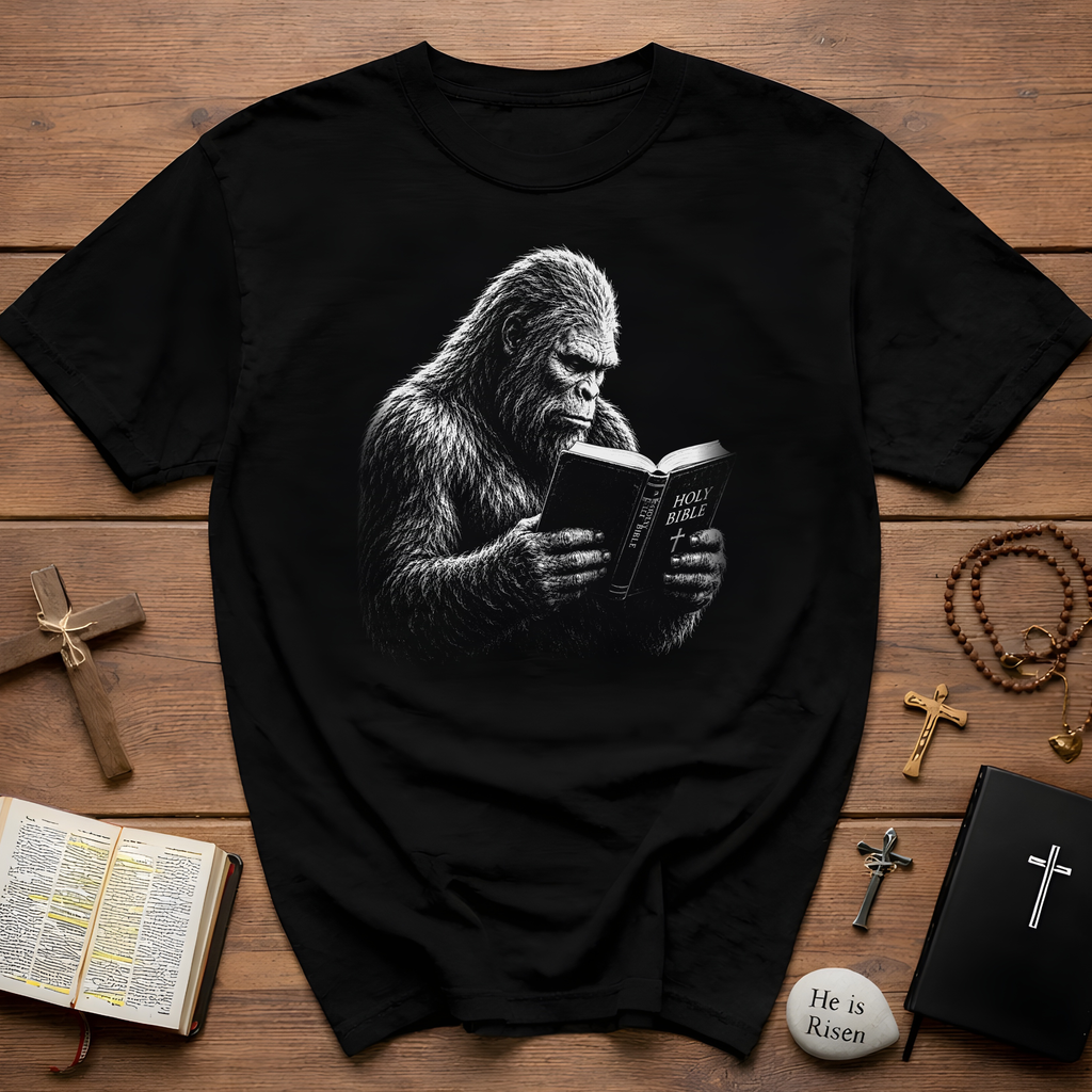 Holy Bible Reading Bigfoot Sasquatch Christian Faith Funny Religious T-Shirt