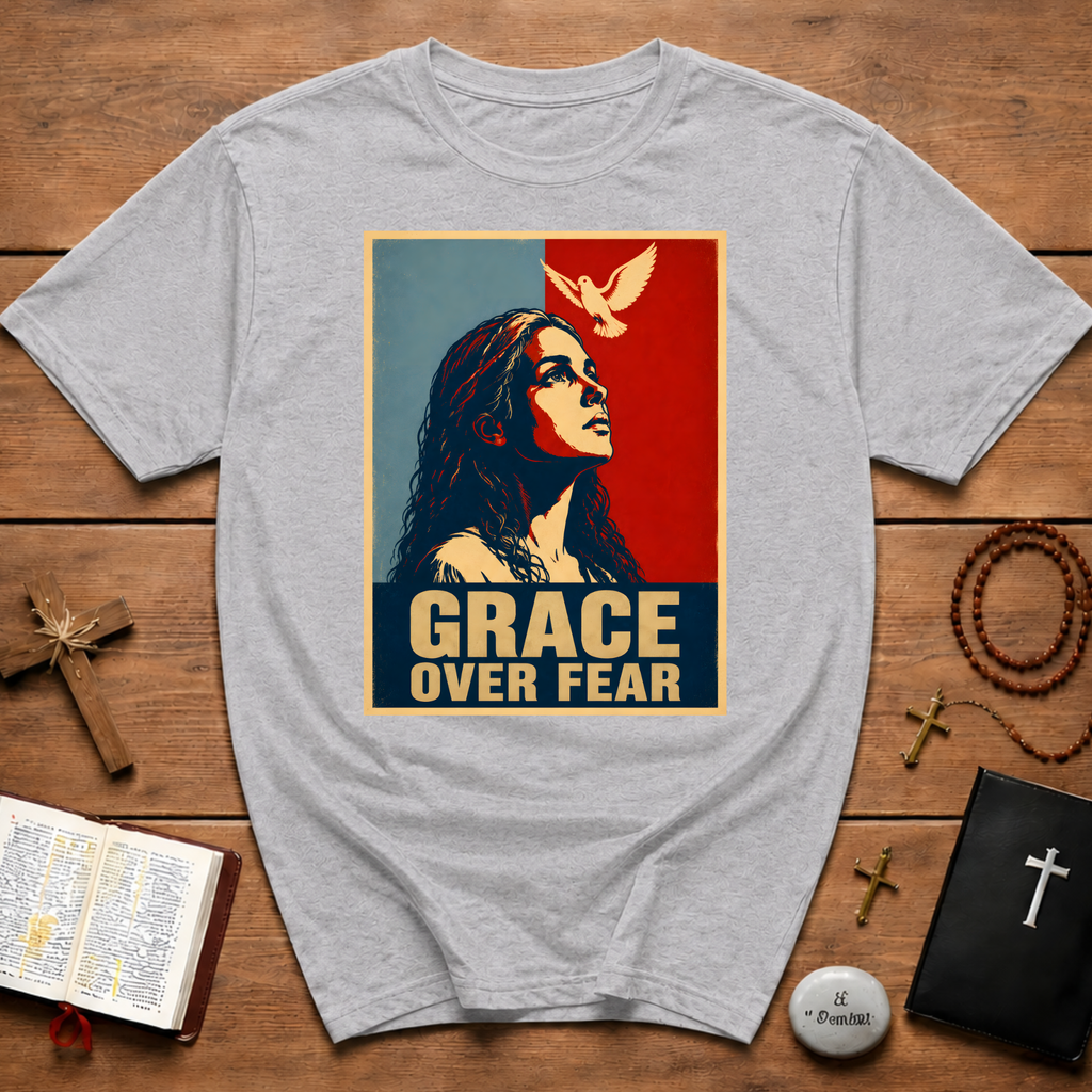 Grace Over Fear Christian Faith Inspirational Dove Woman Religious Hope T-Shirt