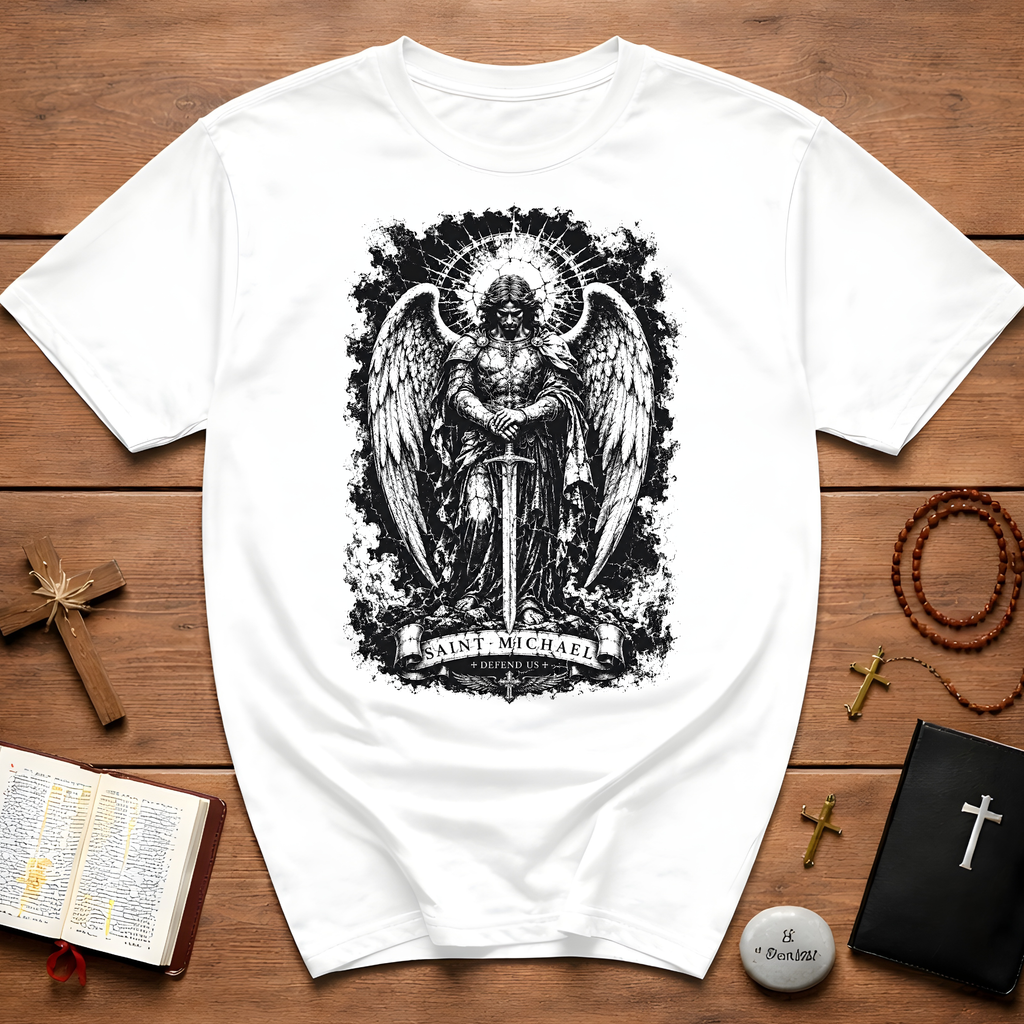 Saint Michael Defend Us Archangel Warrior Christian Catholic Spiritual Warfare Protection T-Shirt