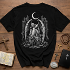 BACKPRINT Gothic Weeping Angel Under Crescent Moon In Ruined Cathedral Dark Fallen Angel BACKPRINT T-Shirt