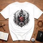Sacred Heart Barbed Wire Cross Dark Roses Anatomical Heart T-Shirt