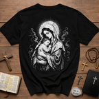 BACKPRINT Virgin Mary And Baby Jesus Sacred Mother And Child Christian Catholic Religious Icon T-Shirt