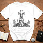 Medieval Crusader Knight Kneeling In Prayer At Cross Christian Warrior Faith T-Shirt
