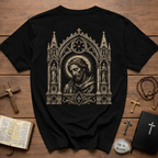 BACKPRINT Gothic Sacred Christ Portrait In Ornate Cathedral Arch Christian Religious Icon T-Shirt