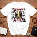 Broken But Redeemed Christian Warrior Armor Of God Faith Over Fear Helmet And Cross T-Shirt