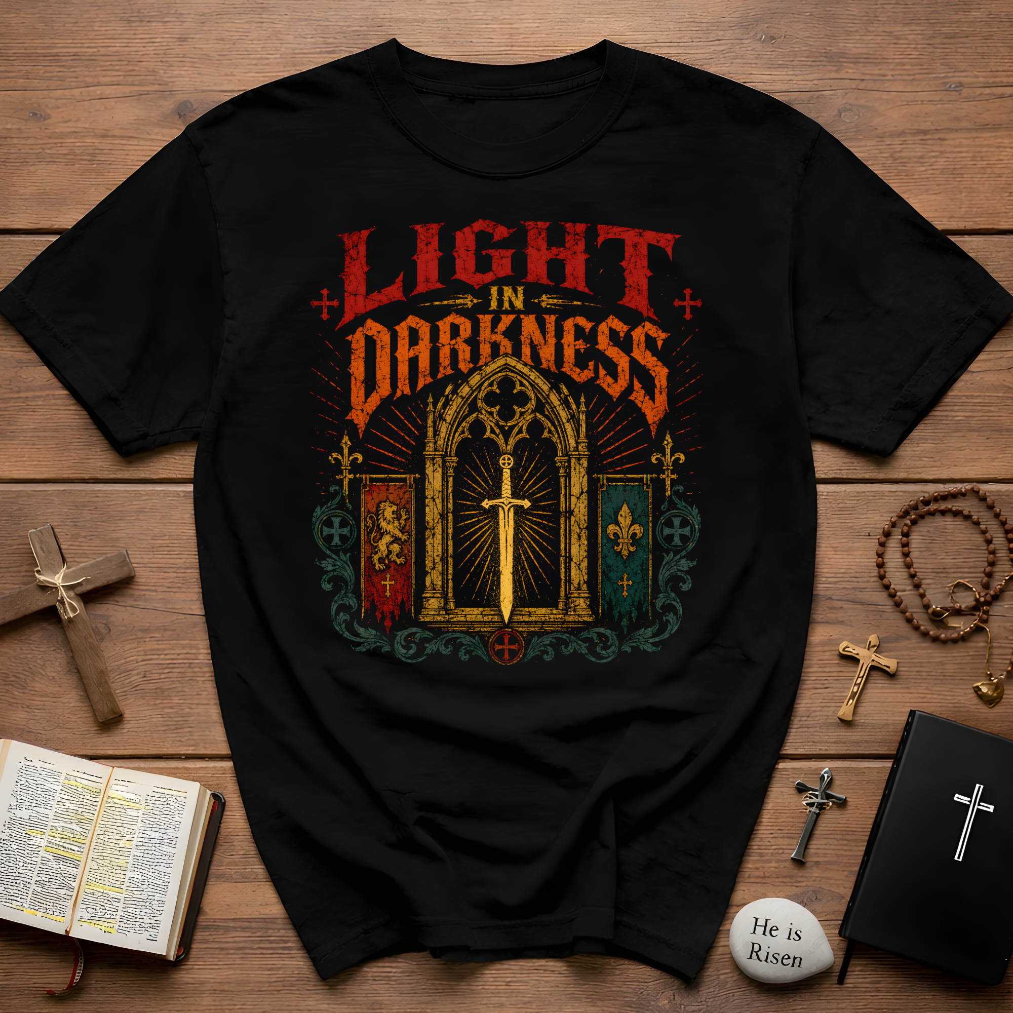 Light In Darkness Medieval Sword Faith Symbol