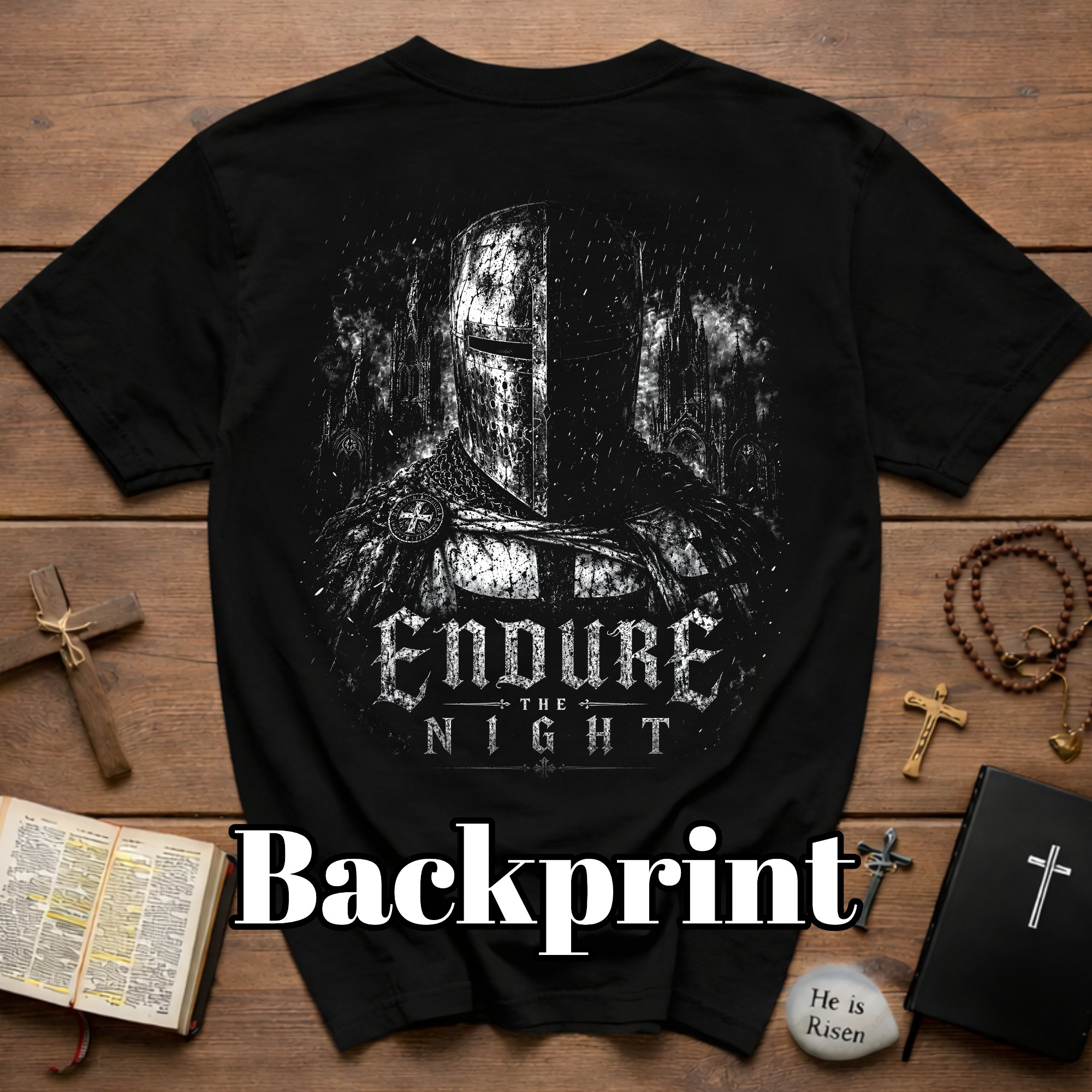 Endure The Night Medieval Knight Dark Gothic Warrior Crusader Fantasy T-Shirt