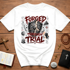 Forged Through Trial Christian Warrior Shield Iron Sharpens Iron Bible Verse Faith T-Shirt