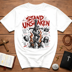 Stand Unshaken Christian Warrior Sword Cross Armor Faith Over Fear Bible Verse Ephesians 6 Isaiah 54 T-Shirt