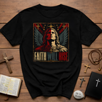 Faith Will Rise Christian Angel Warrior With Wings Cross Symbol And Spiritual Battle Power T-Shirt