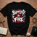Baptized In Fire Christian Faith Revival Cross Crown Of Thorns Flame T-Shirt
