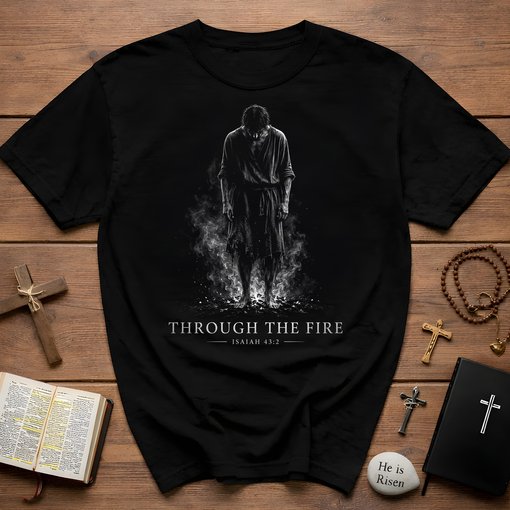 Through The Fire Isaiah 43 2 Christian Scripture Bible Verse Faith Artwork For Trials And Spiritual Strength T-Shirt