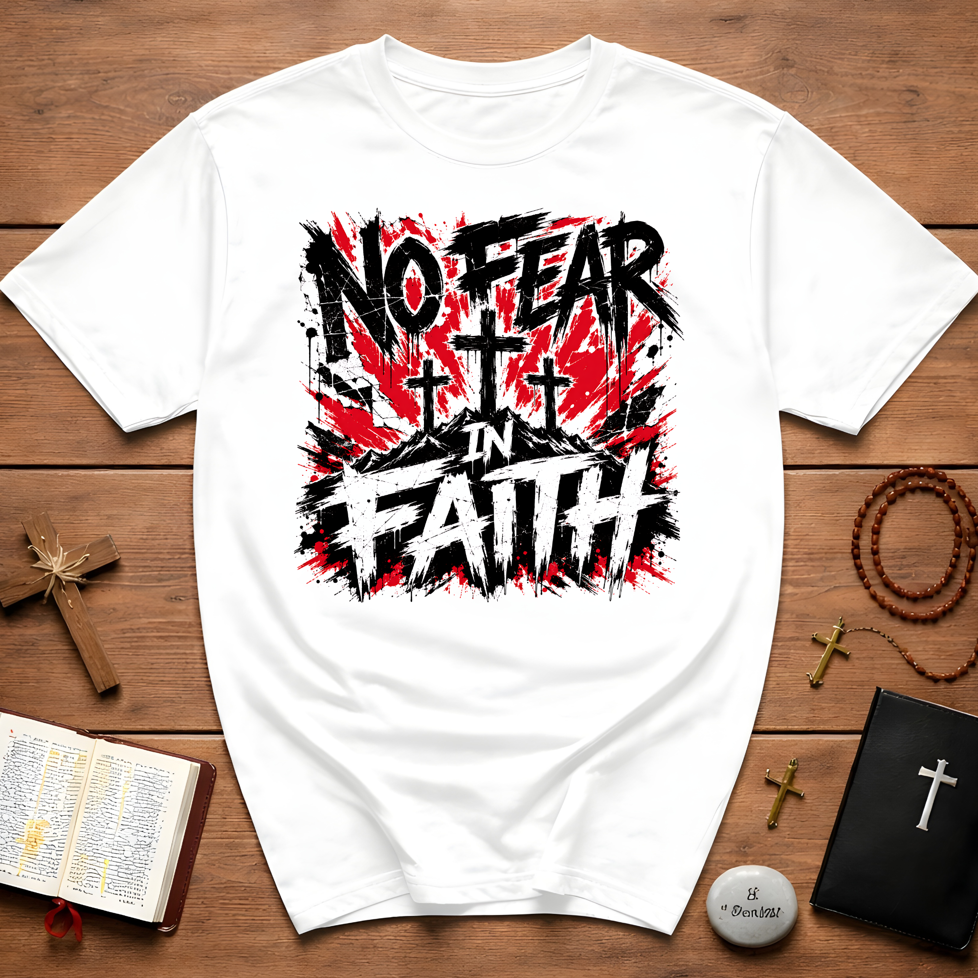 No Fear In Faith God Over All Romans 8 31 Christian Cross Victory T-Shirt