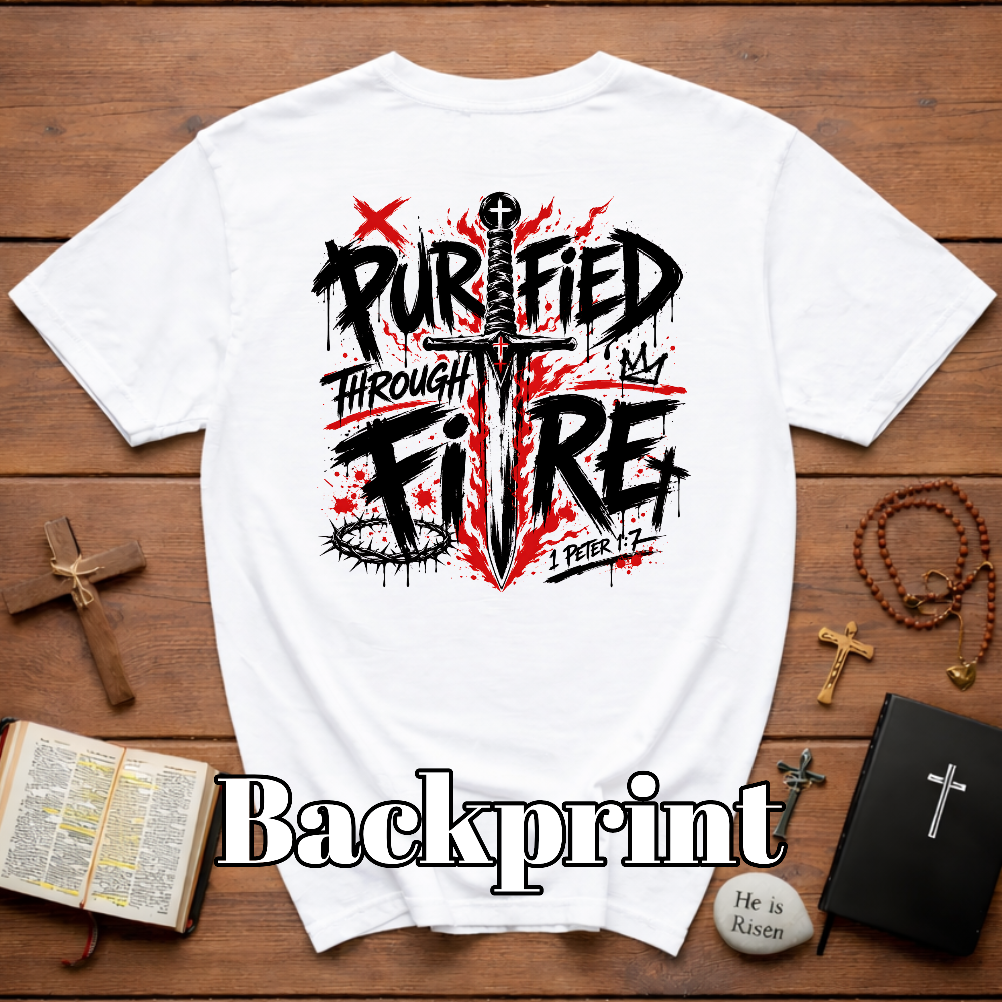 Purified Through Fire Christian Sword Cross 1 Peter 1 7 Bible Verse Faith