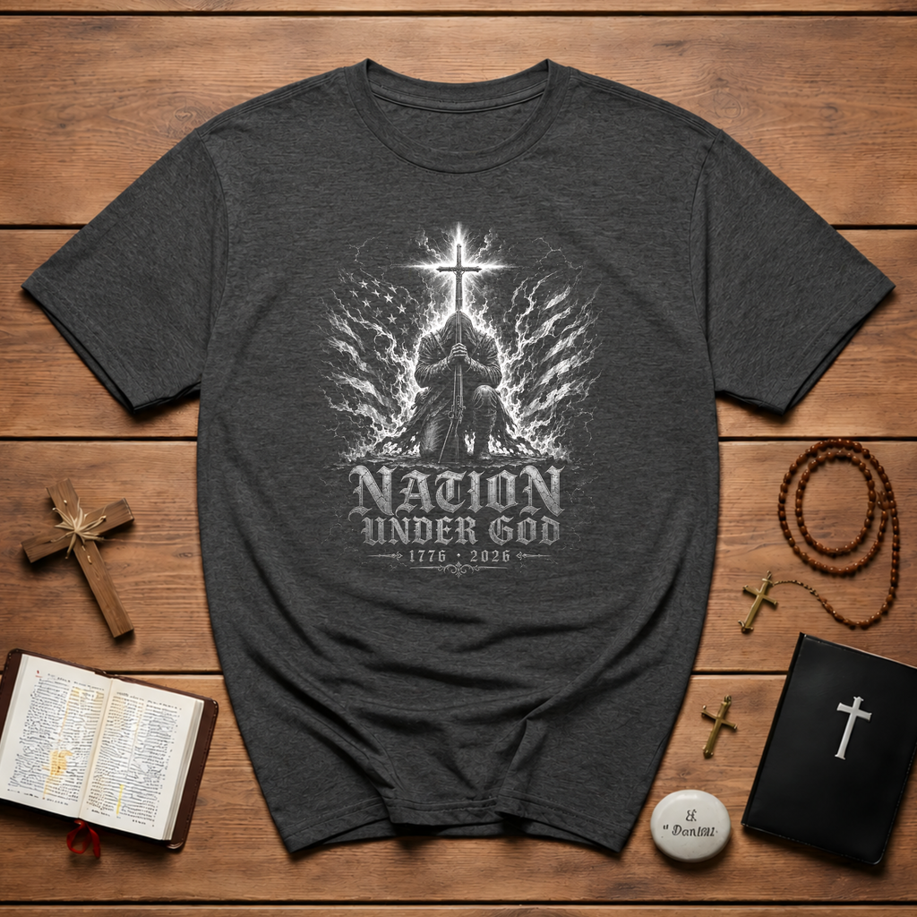 One Nation Under God 1776 2026 Christian Patriotic Archangel Warrior American Faith Freedom T-Shirt