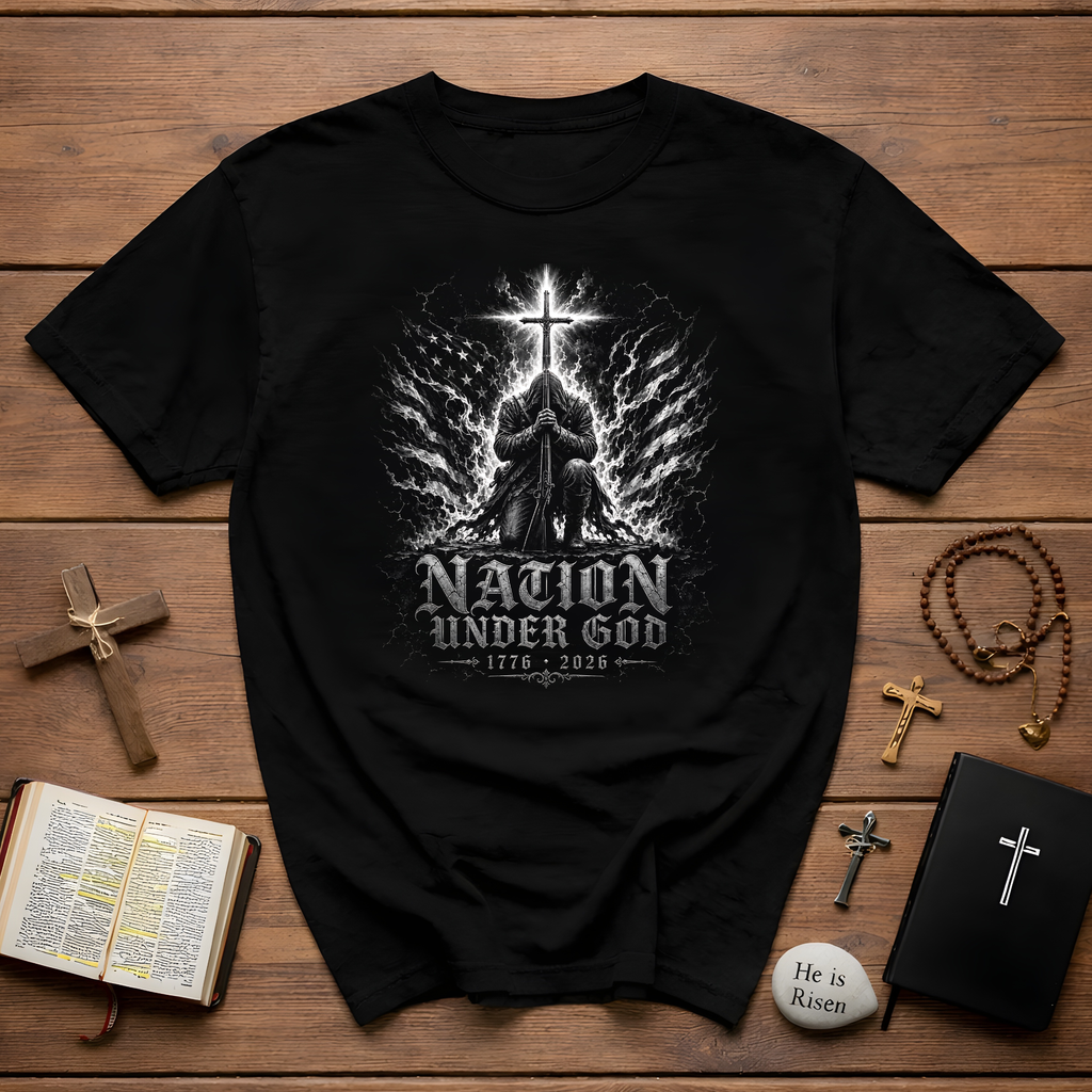 One Nation Under God 1776 2026 Christian Patriotic Archangel Warrior American Faith Freedom T-Shirt