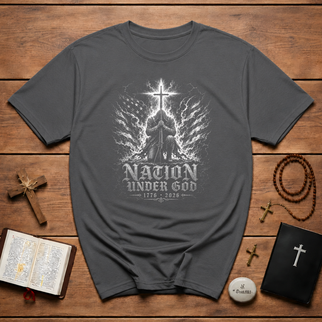 One Nation Under God 1776 2026 Christian Patriotic Archangel Warrior American Faith Freedom T-Shirt