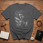 Jesus Praying For America Christian Patriotic Prayer With Crown Of Thorns And American Flag T-Shirt