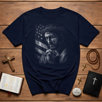 Jesus Praying For America Christian Patriotic Prayer With Crown Of Thorns And American Flag T-Shirt