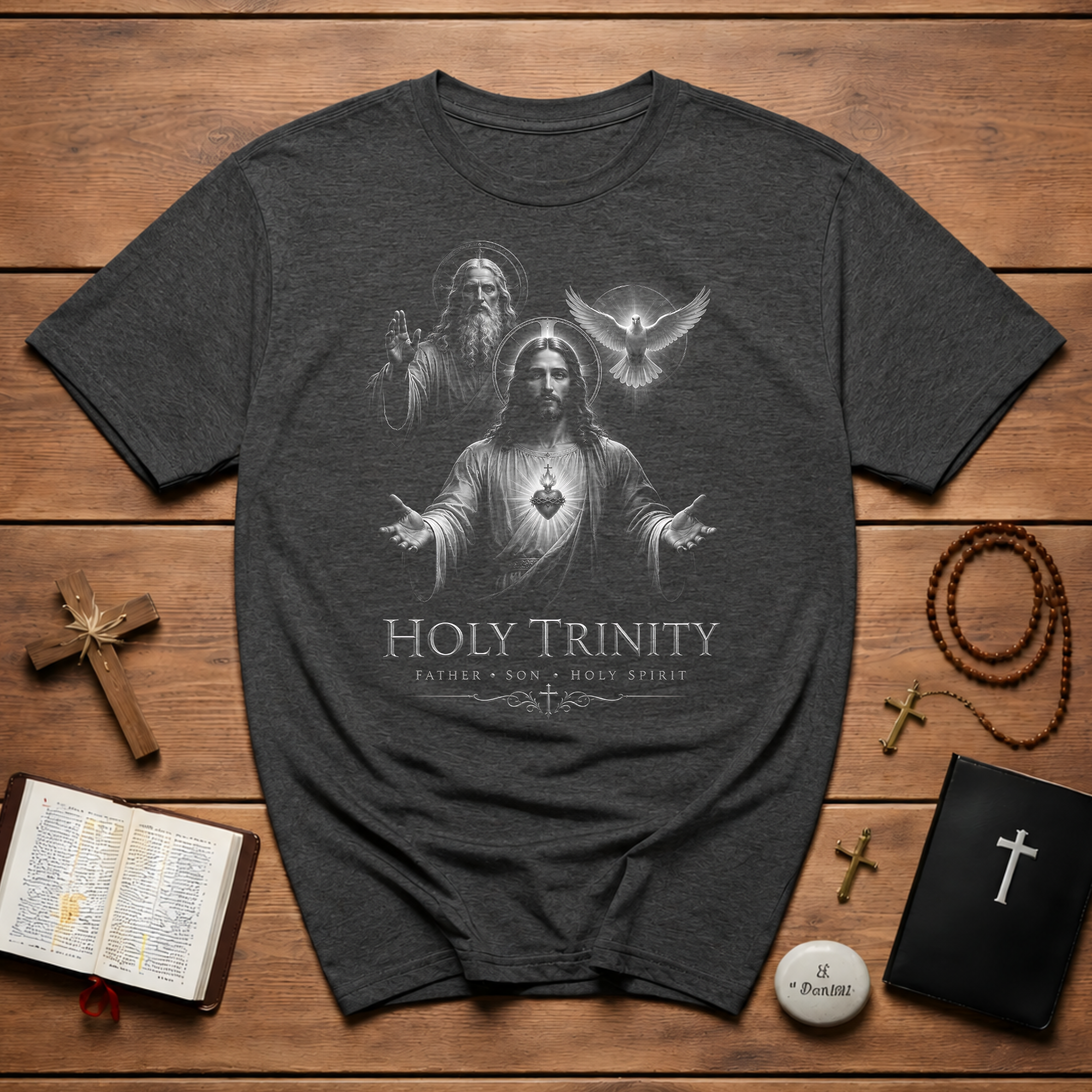 Holy Trinity Father Son Holy Spirit Sacred Heart Christian Catholic Faith Illustration