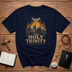 The Holy Trinity Father Son Holy Spirit Christian Mountain Cross Dove Sunrise T-Shirt