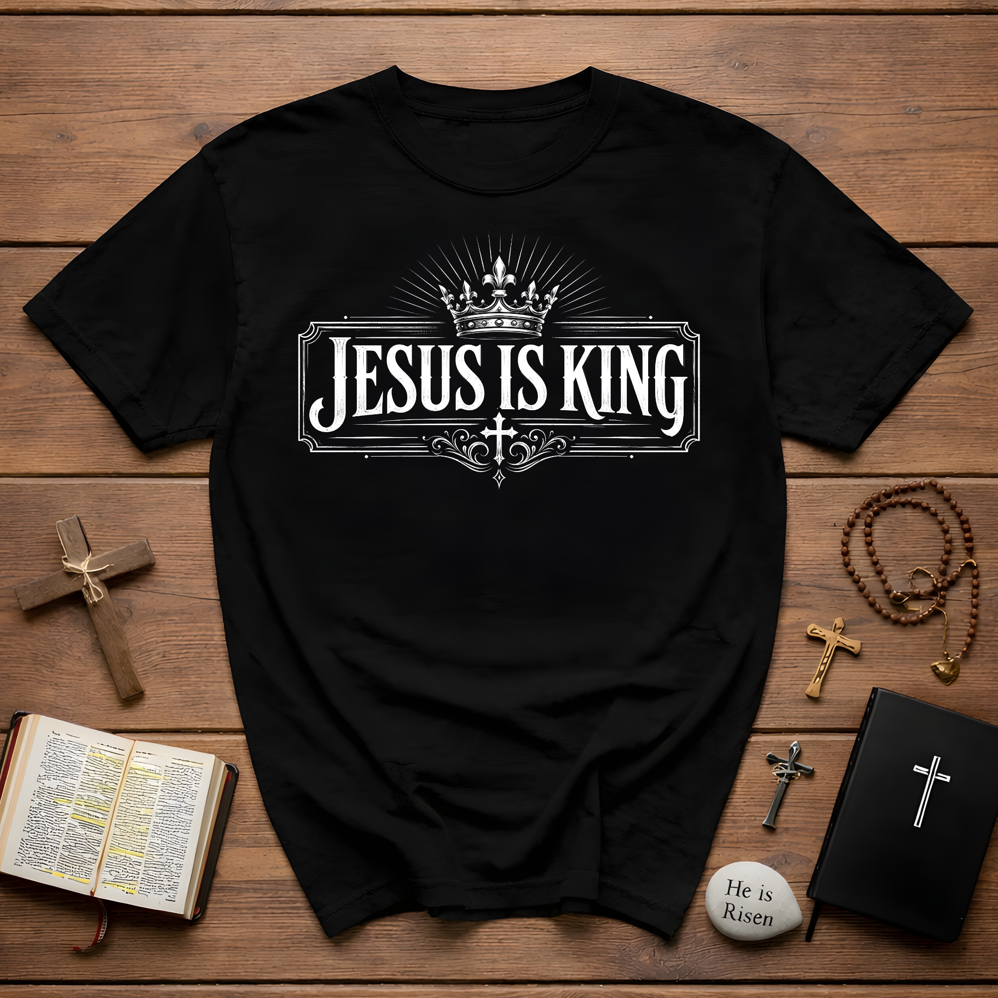 Jesus Is King Crown Cross Christian Faith Worship Bible Verse Gospel